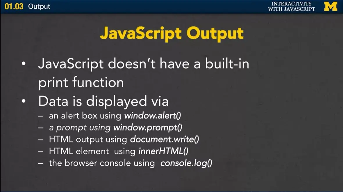 JavaScript output.