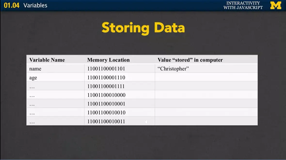 Storing data variable and values.