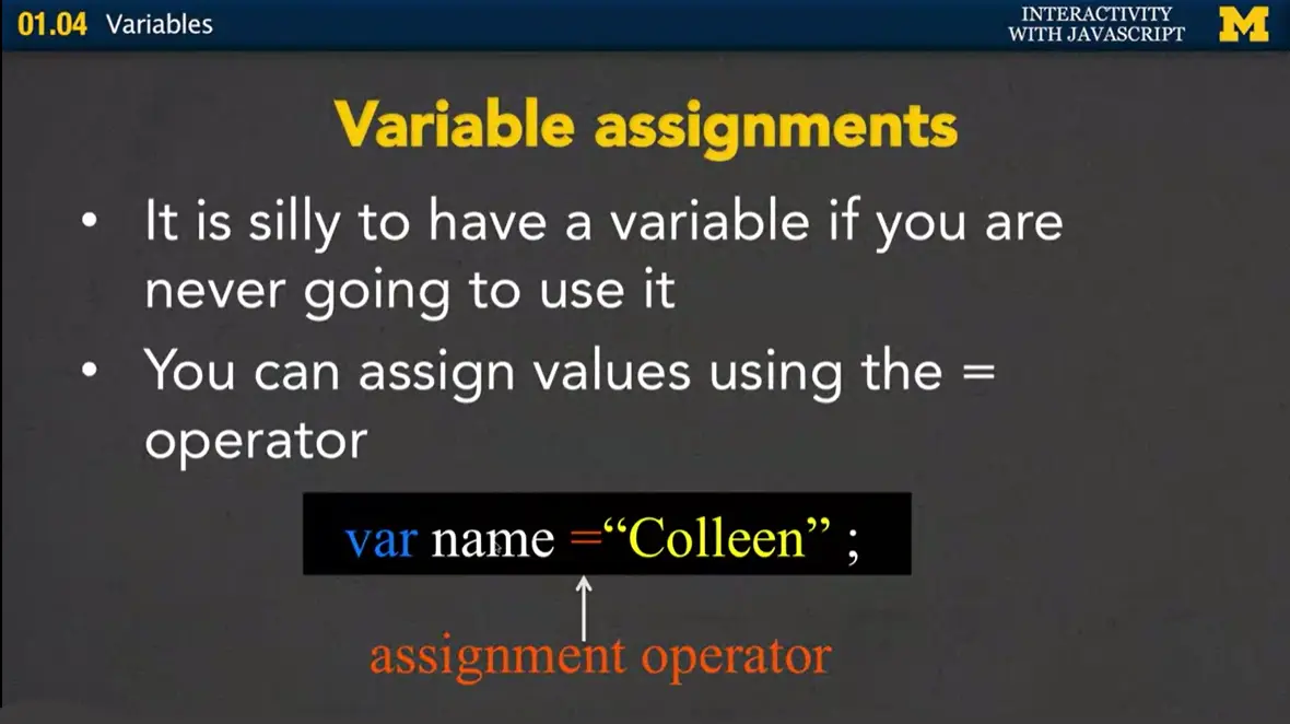 Variable assignments example.