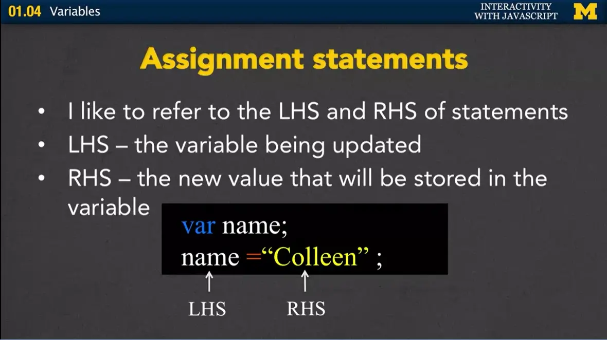 Assignment statement example.