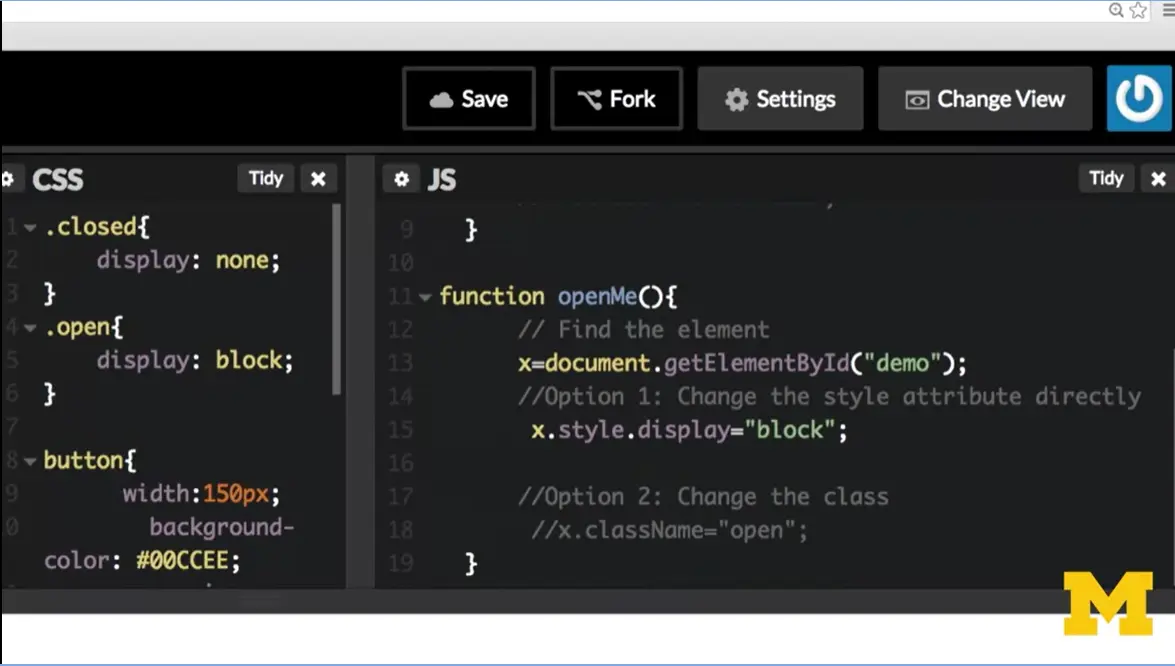 CodePen Example; JavaScript functions, cont'd.