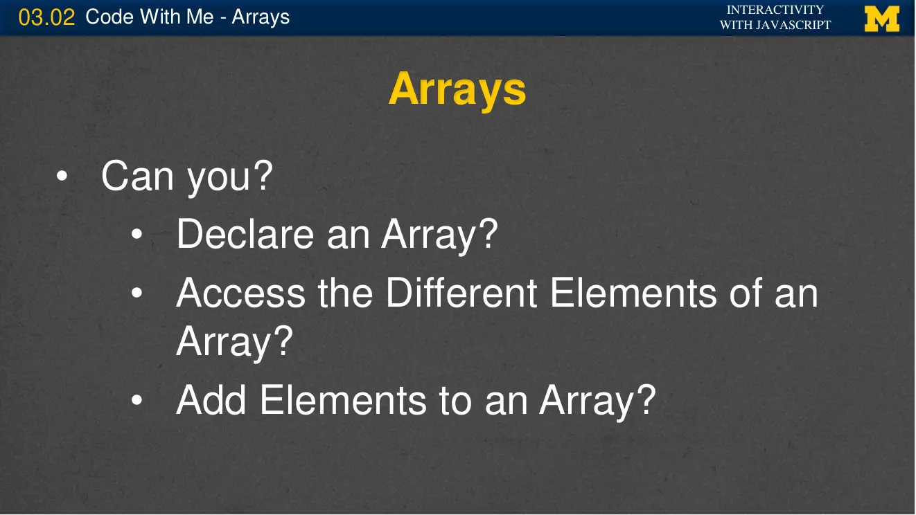 Code With Me - Arrays.