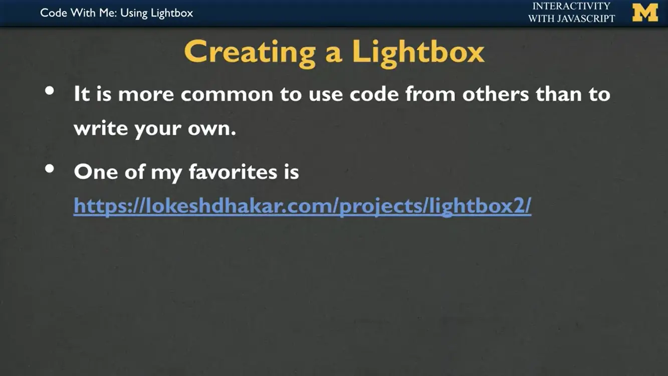 Example shortcut, Creating a LightBox, (lokeshdhakar.com/projects/lightbox2).